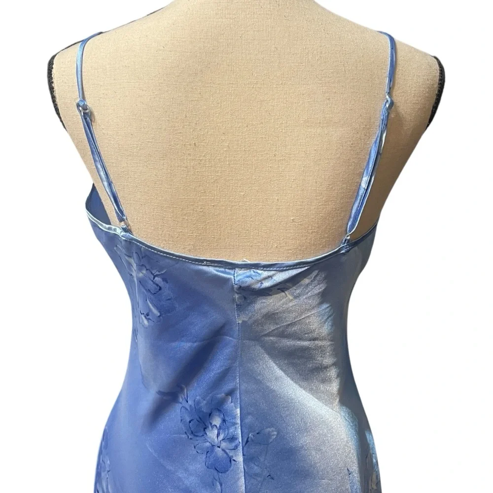 Private‎ Luxuries Vintage Blue Floral Shiny Satin Sexy Slip Dress Nightgown 8 - Picture 10 of 10